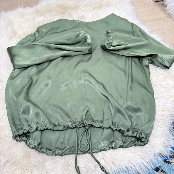 ZARA Olive Green Satin 2-Piece Set/Oversized Top XS/Pants L NWOT - Picture 5 of 11
